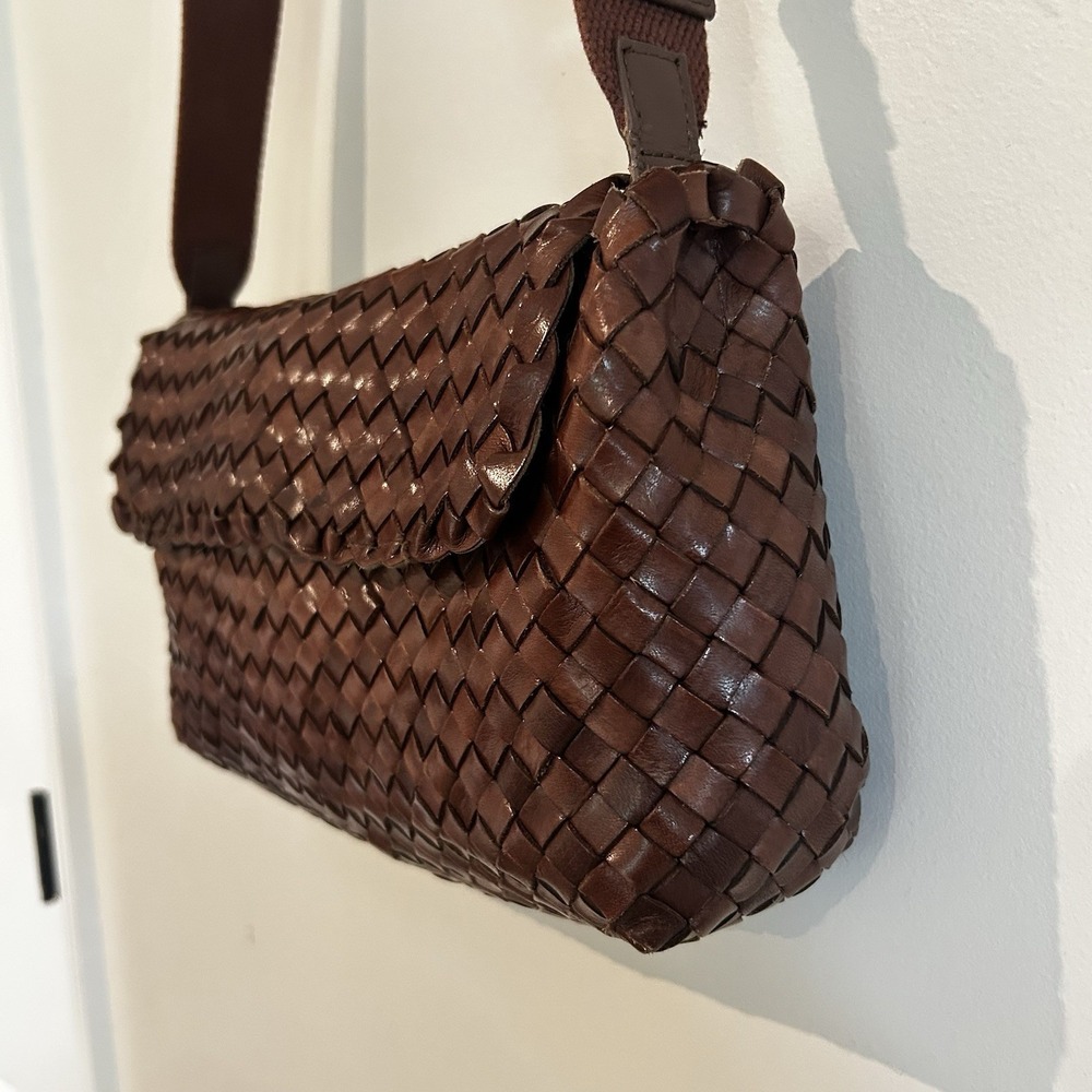 Loeffler Randall Woven Leather Shoulder Bag Brown Purse Wide Strap Adjustable - Picture 4 of 16
